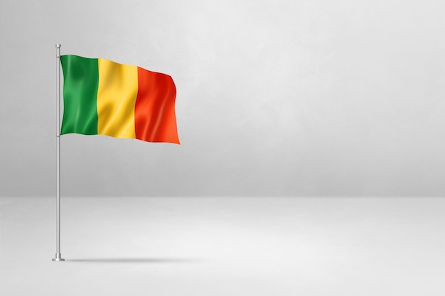 Mali flag isolated on white concrete wall background