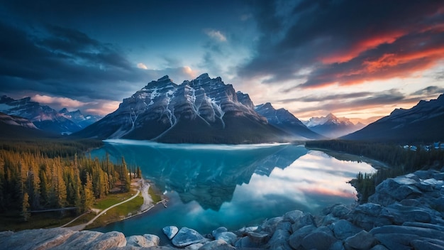 Maligne Lake beautiful Island Jasper National Park Alberta Canada