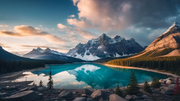 Maligne Lake beautiful Island Jasper National Park Alberta Canada