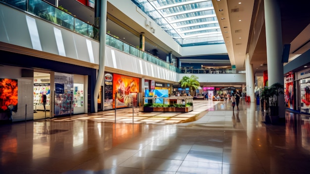 Mall filled with lots of shops and skylight above the store Generative AI