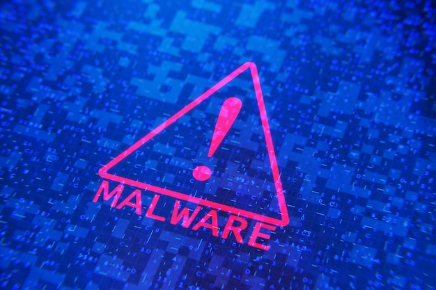 Photo malware icon on abstract tech background malware concept 3d render