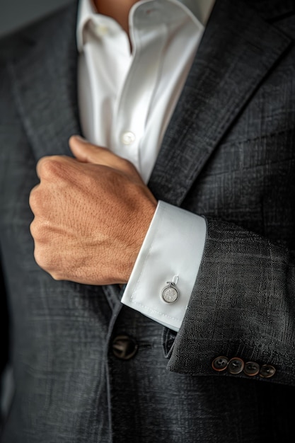 Photo man adjusting cufflinks on suit