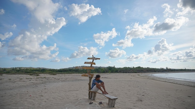 Man alone enjoying beauty beach