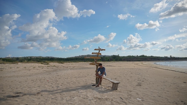 Man alone enjoying beauty beach