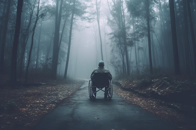 Man alone in a wheelchair in a contemplative mood Generative AI