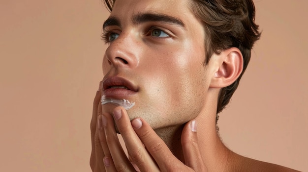 Photo a man applying facial moisturizer