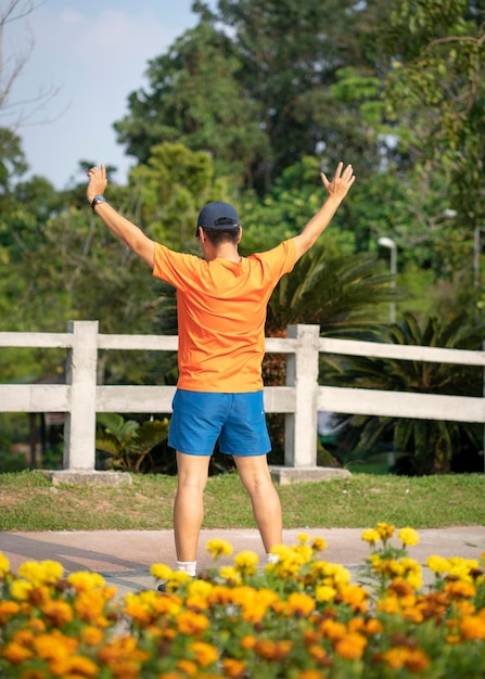 Man athlete doing workout at the park