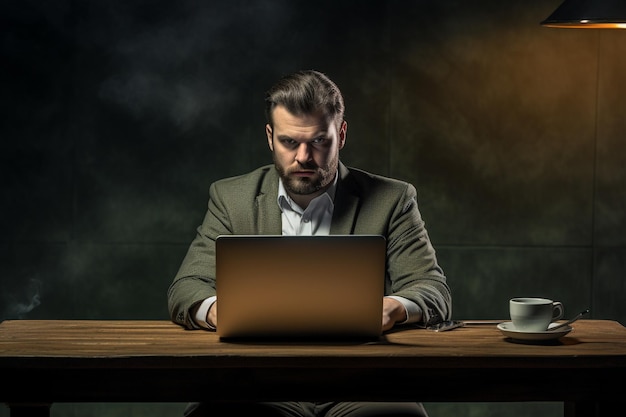 man attending online meeting