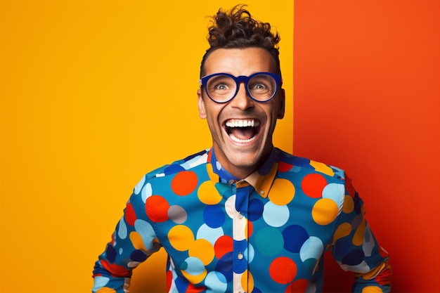 Man background dots lifestyle concept guy hipster crazy smiling person trendy style face polka fashion joy