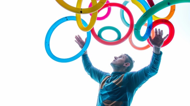 Man Balances Rings on Head