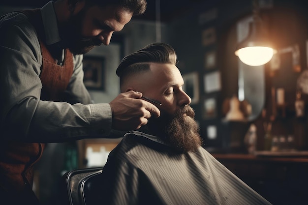 A man in a barbershop with a beard in a barbershop.