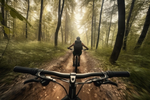 Man bike riding forest sport Generate Ai