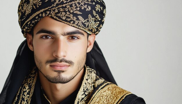 Photo a man in a black and gold turban