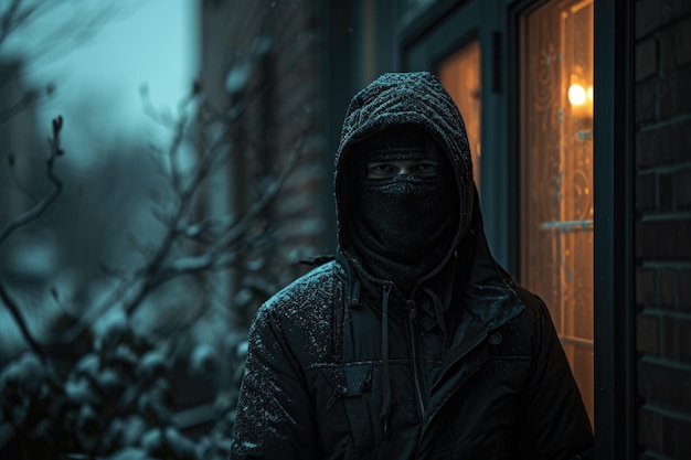 Man in black hoodie standing by window