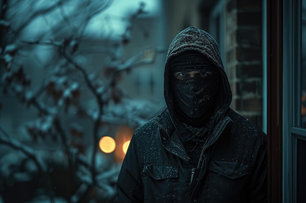 Man in black hoodie standing by window