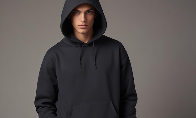 Photo a man in a black hoodie with a hoodie on it