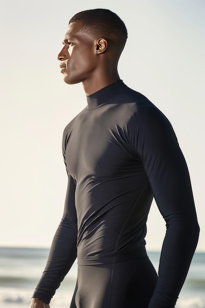 man black long sleeved swimming top mockup