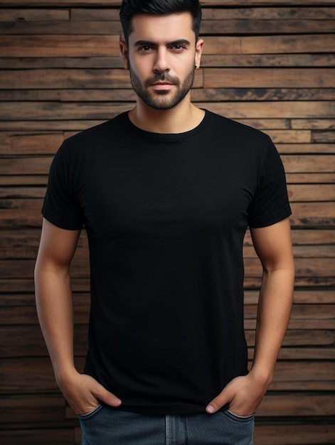 a man in a black shirt with a black shirt on the front.