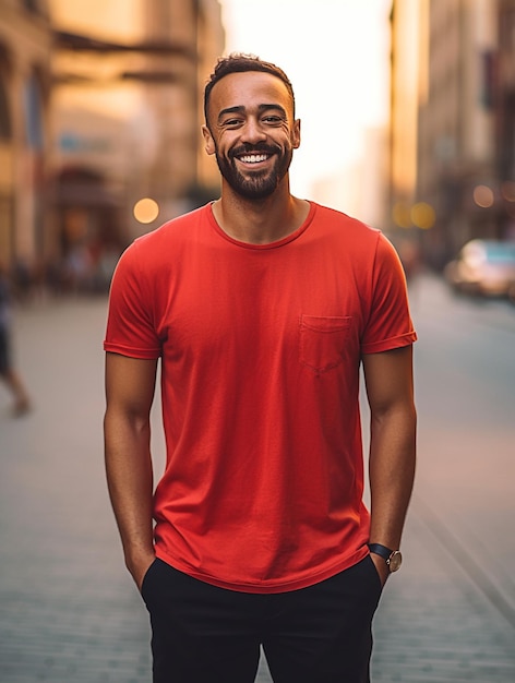 Man in blank red tshirt mockup