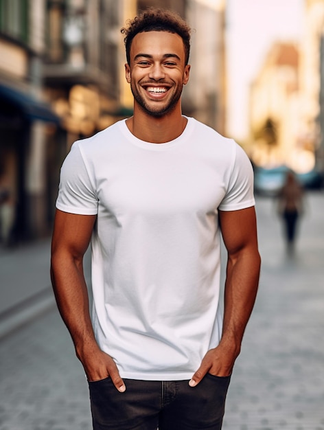 Man in blank white tshirt mockup