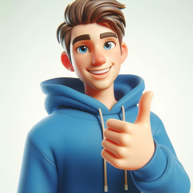 Photo a man in a blue hoodie giving a thumbs up sign