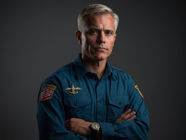 Photo a man in a blue shirt with the word  us army  on it