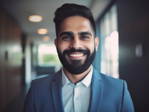 A man in a blue suit smiles for the camera.