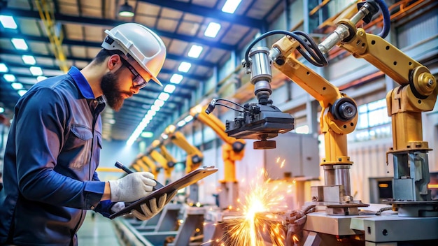 a man in a blue uniform is using a machine with a machine that says quot we cant see quot