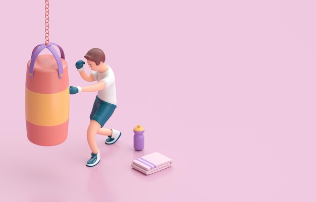 Man Boxing Punching Bag 3D render