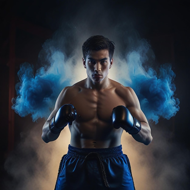 a man in a boxing ring with smoke coming out of his hands