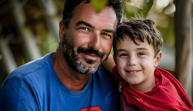 A man and a boy standing together for a portrait