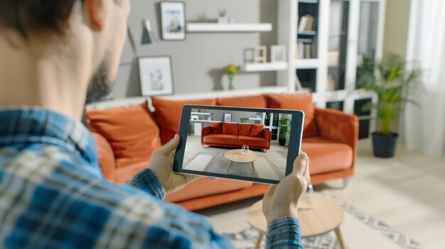 Man Browsing Furniture Online on Tablet