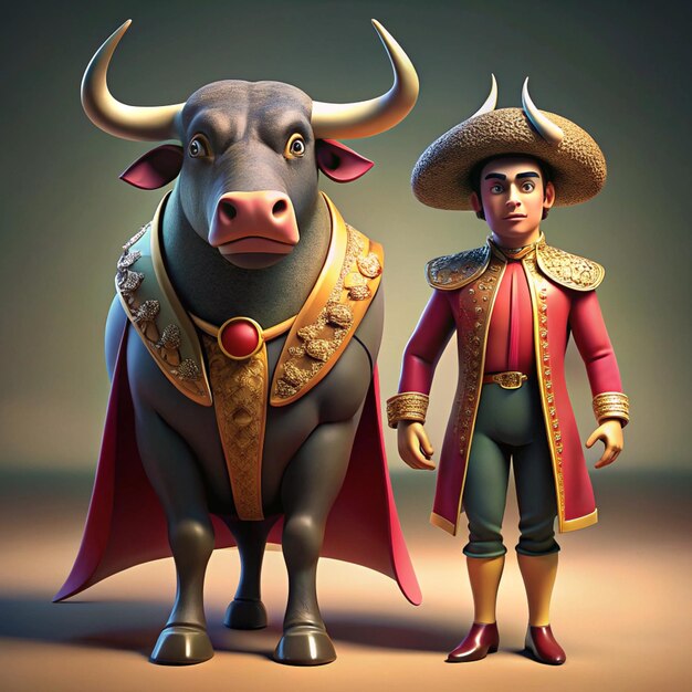 a man and a bull are standing next to a bull