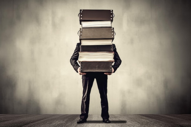 Man carrying a heavy load of books on his back