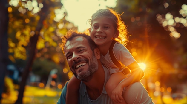 Man Carrying Little Girl on His Back