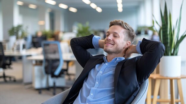 Photo a man in a chair with his head on his shoulder