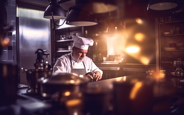 Man chef preparing food in the kitchen