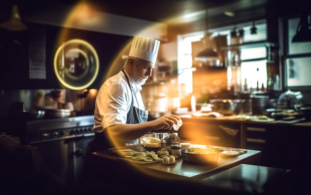 Man chef preparing food in the kitchen