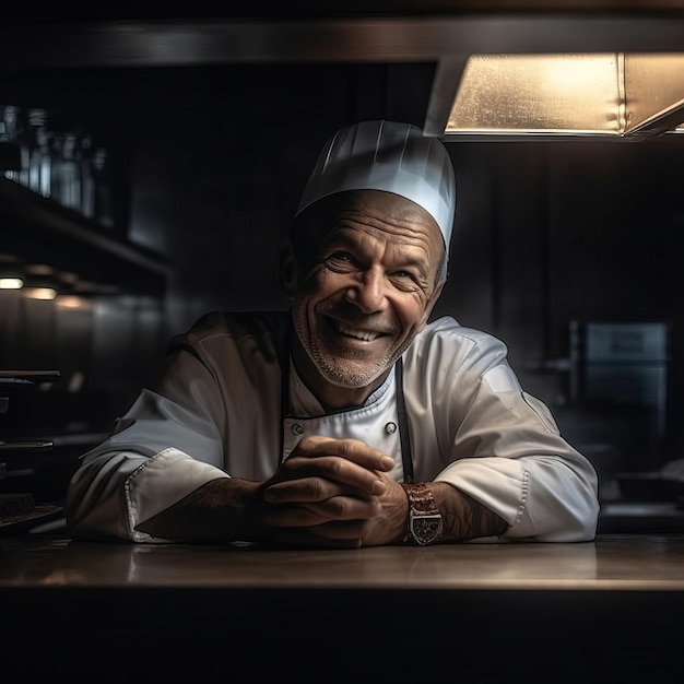 A man in a chef's hat smiles at the camera.