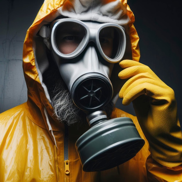 Man in Chemical Protection Gear and Gas Mask ai generative