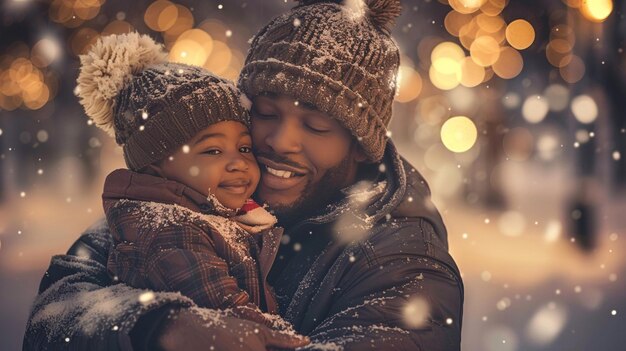 a man and a child are holding their hands in the snow