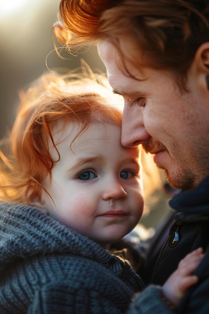 Photo a man and a child are looking at the camera