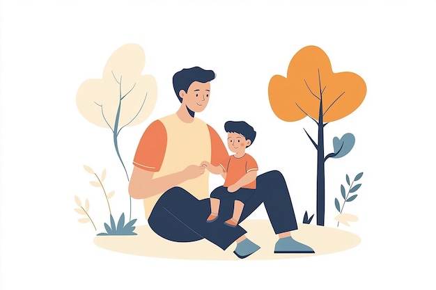 a man and a child are sitting in the park