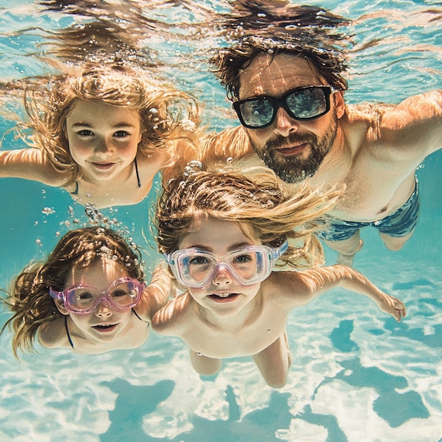 a man and a child are swimming in a pool