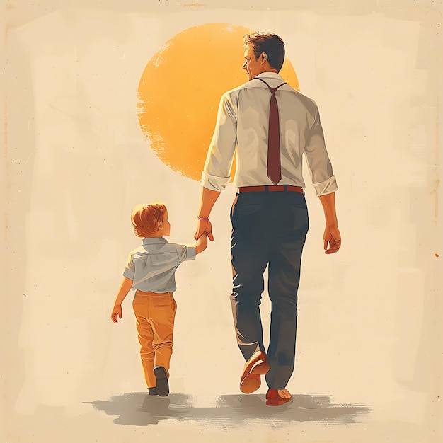 Photo a man and a child holding hands and walking in the sun