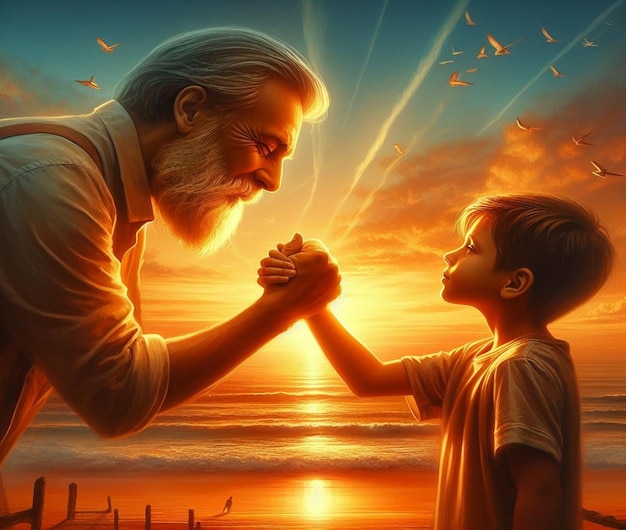 a man and a child holding hands with the words  grandfather  on the picture