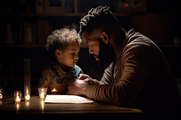 A man and a child looking at a computer keyboard Generative Ai