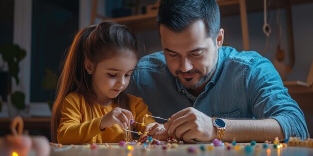 Photo man and child sitting at table