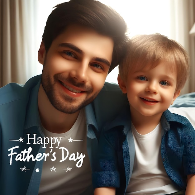 a man and a child smiling for a picture with a happy father