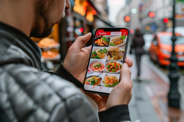 Photo man choosing meal on delivery app